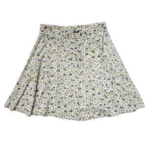 90s Vintage Daisy Floral Circle Mini Skirt Flower Print Flared Rayon Faded.